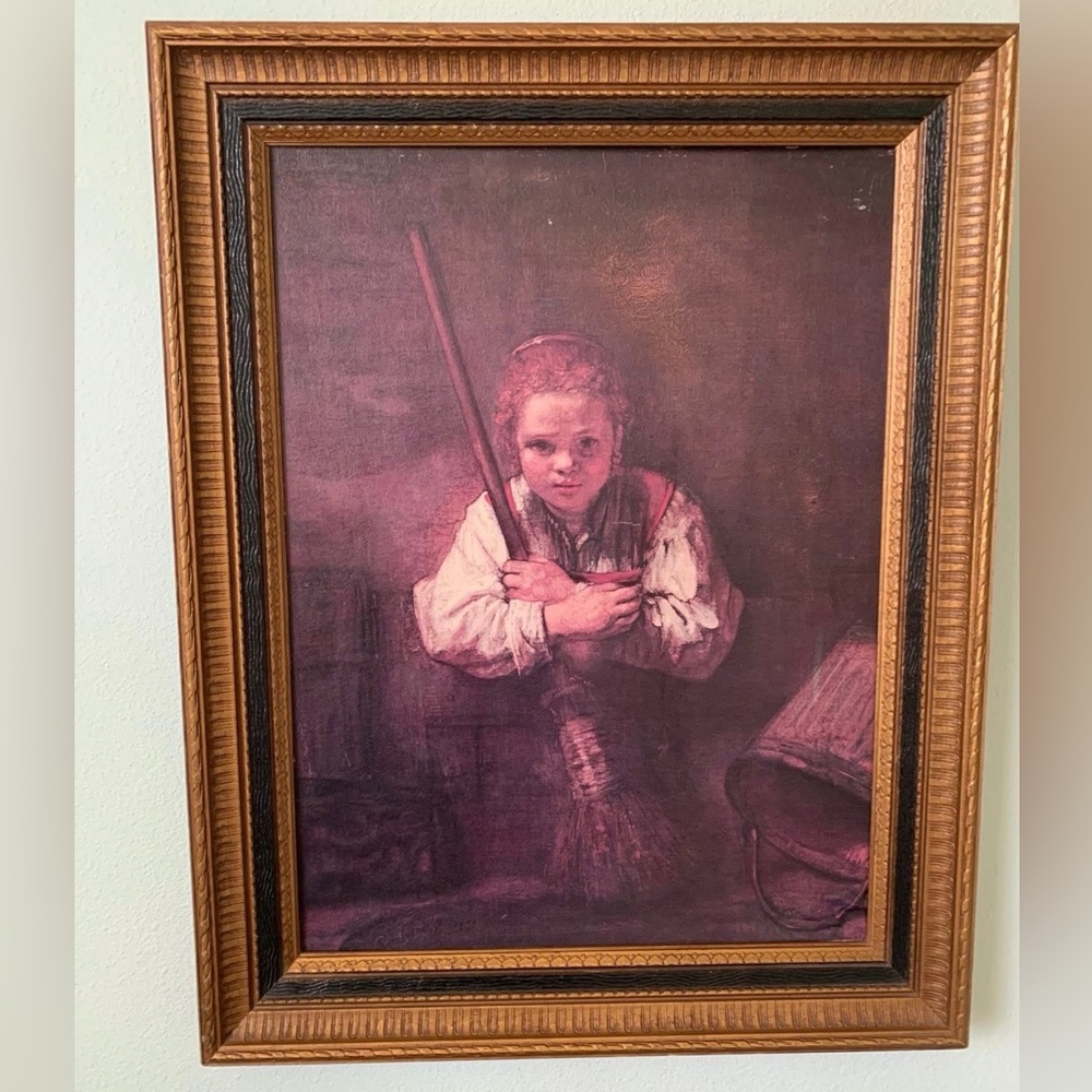 Vintage Rembrandt Girl with a Broom Framed Print